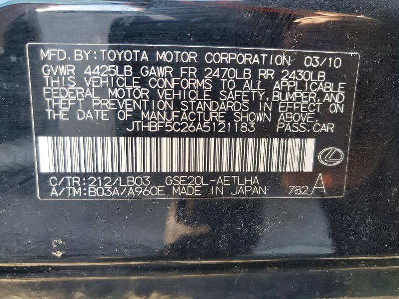 Продаж на аукціоні авто 2010 Lexus Is, vin: JTHBF5C26A5121183, номер лоту: 54107426