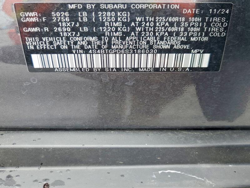 54771526 :رقم المزاد ، 4S4BTGPD6S3186030 vin ، 2025 Subaru Outback مزاد بيع