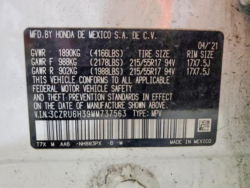 Продаж на аукціоні авто 2021 Honda Hr-v, vin: 3CZRU6H39MM737563, номер лоту: 52930726