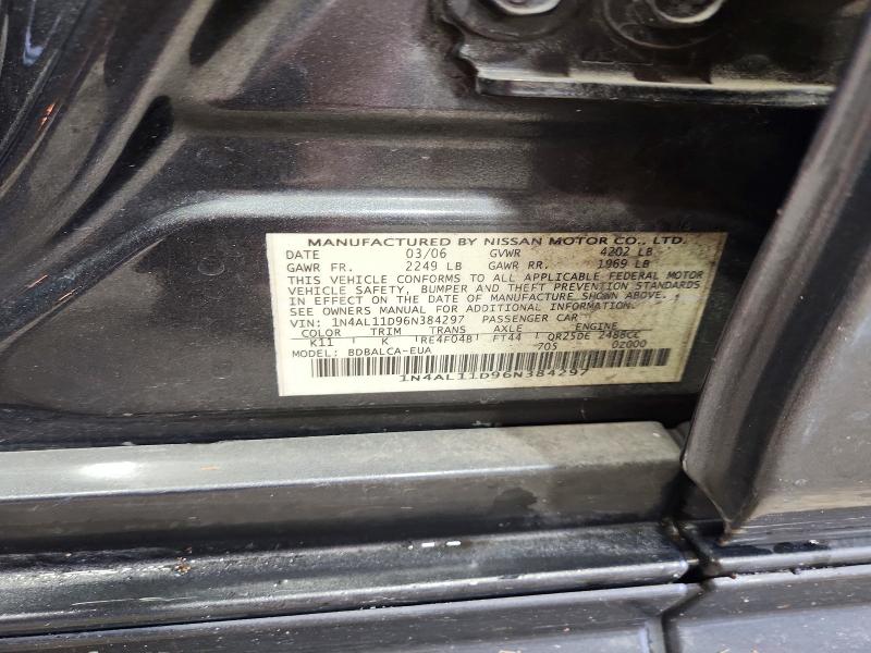 2006 Nissan Altima მანქანა იყიდება აუქციონზე, vin: 1N4AL11D96N384297, აუქციონის ნომერი: 54044766
