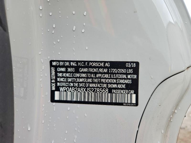 Auction sale of the 2018 Porsche Cayman, vin: WP0AB2A8XJS278568, lot number: 53308686