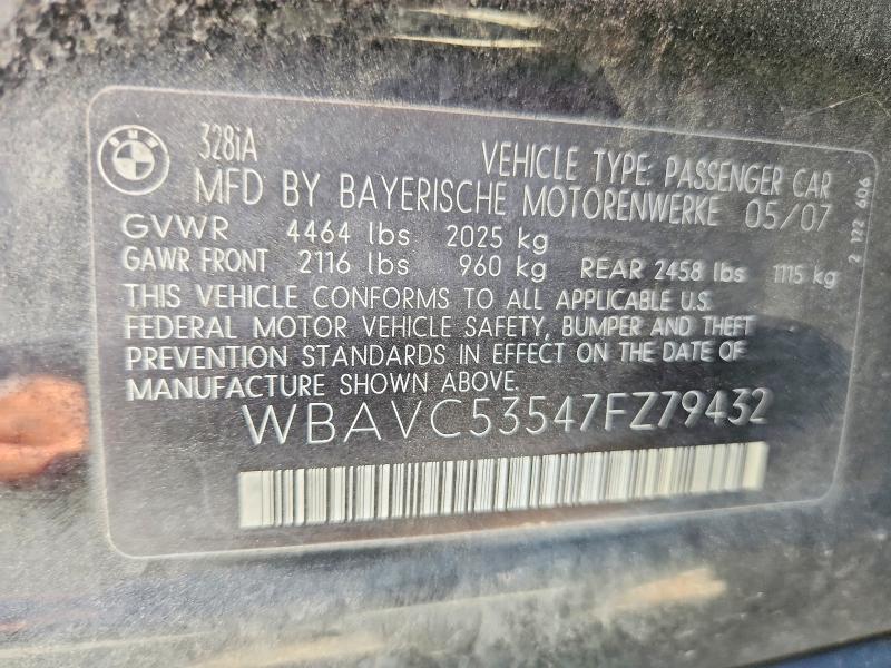 Aukcja sprzedaży 2007 Bmw 328, vin: WBAVC53547FZ79432, numer aukcji: 54207216