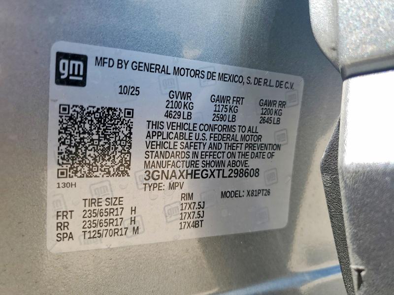 Aukcja sprzedaży 2026 Chevrolet Equinox, vin: 3GNAXHEGXTL298608, numer aukcji: 53608776