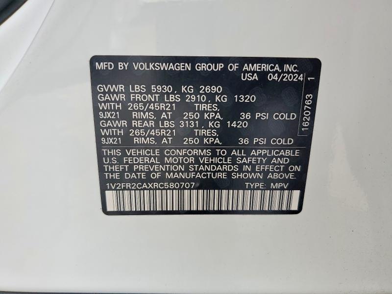 Продаж на аукціоні авто 2024 Volkswagen Atlas, vin: 1V2FR2CAXRC580707, номер лоту: 54294356