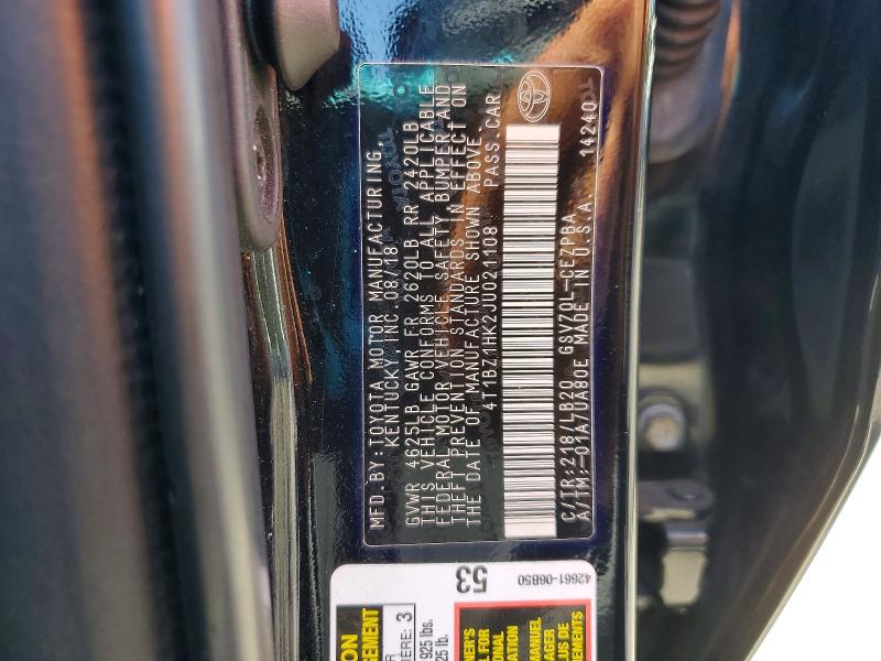 53955866 :رقم المزاد ، 4T1BZ1HK2JU021108 vin ، 2018 Toyota Camry مزاد بيع