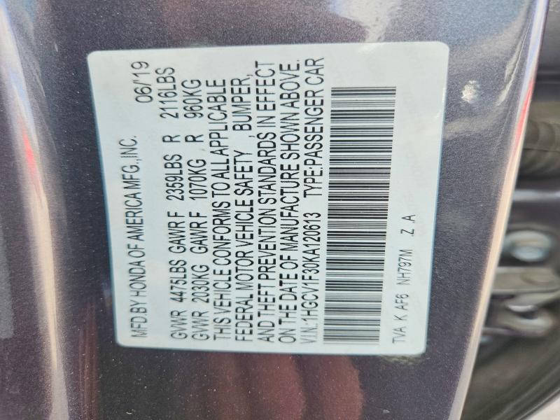 Продажа на аукционе авто 2019 Honda Accord, vin: 1HGCV1F30KA120613, номер лота: 53652366