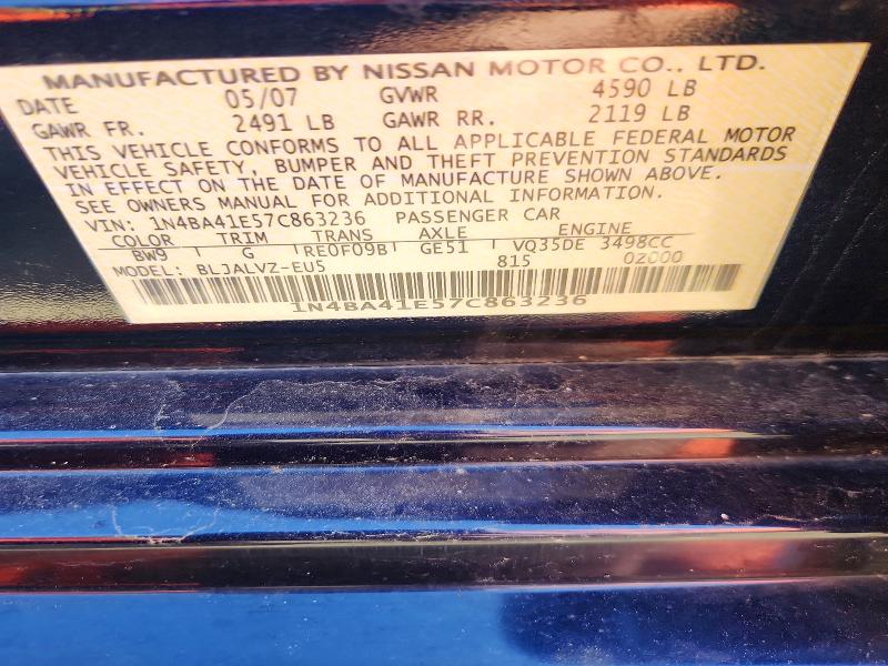 Продаж на аукціоні авто 2007 Nissan Maxima, vin: 1N4BA41E57C863236, номер лоту: 52175886