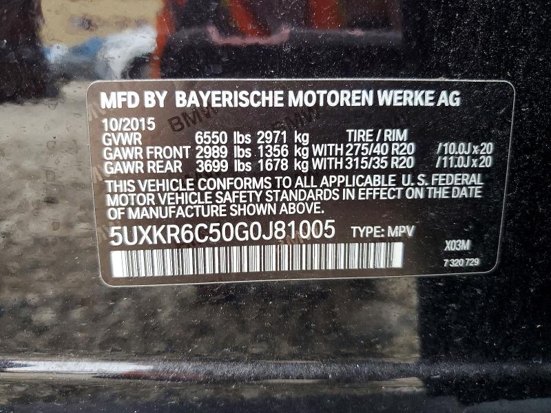 52347456 :رقم المزاد ، 5UXKR6C50G0J81005 vin ، 2016 Bmw X5 مزاد بيع