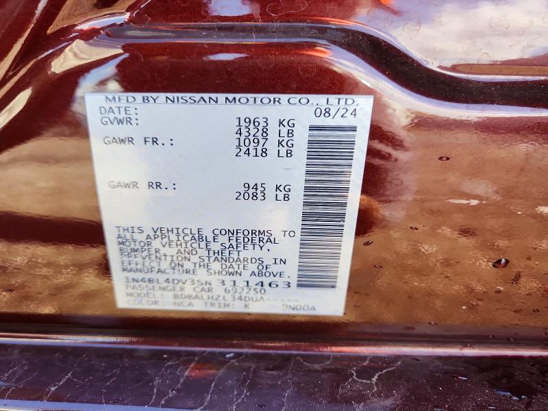 53826636 :رقم المزاد ، 1N4BL4DV3SN311463 vin ، 2025 Nissan Altima مزاد بيع