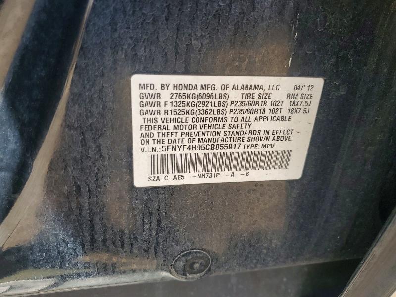 Продаж на аукціоні авто 2012 Honda Pilot, vin: 5FNYF4H95CB055917, номер лоту: 54541356
