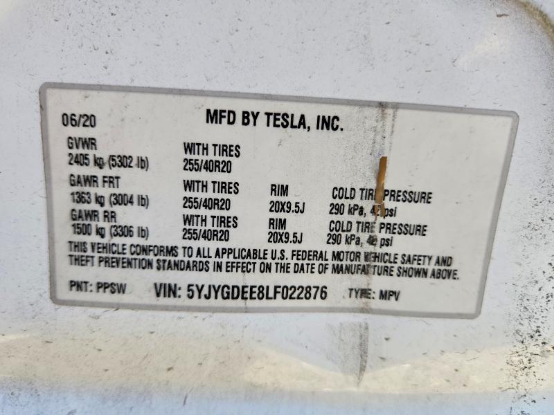 46744306 :رقم المزاد ، 5YJYGDEE8LF022876 vin ، 2020 Tesla Model Y مزاد بيع