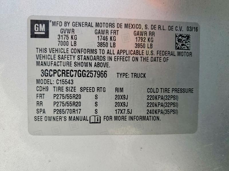 Продажа на аукционе авто 2016 Chevrolet Silverado, vin: 3GCPCREC7GG257966, номер лота: 52534796