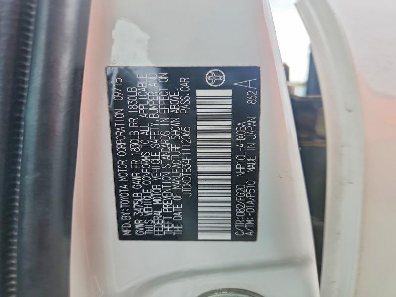 53591946 :رقم المزاد ، JTDKDTB34F1112065 vin ، 2015 Toyota Prius C مزاد بيع