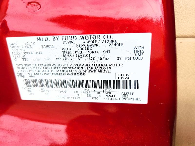 53954556 :رقم المزاد ، 1FMCU9EG9BKA69588 vin ، 2011 Ford Escape مزاد بيع