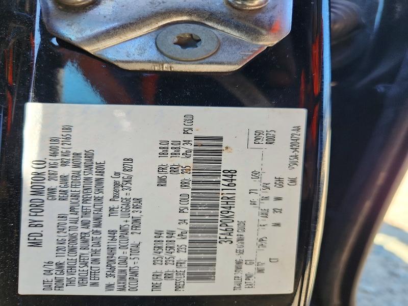 53024326 :رقم المزاد ، 3FA6P0K94HR116448 vin ، 2017 Ford Fusion مزاد بيع