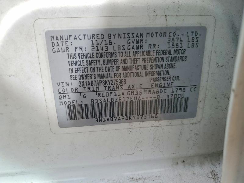 2019 Nissan Sentra მანქანა იყიდება აუქციონზე, vin: 3N1AB7AP8KY275968, აუქციონის ნომერი: 54452166