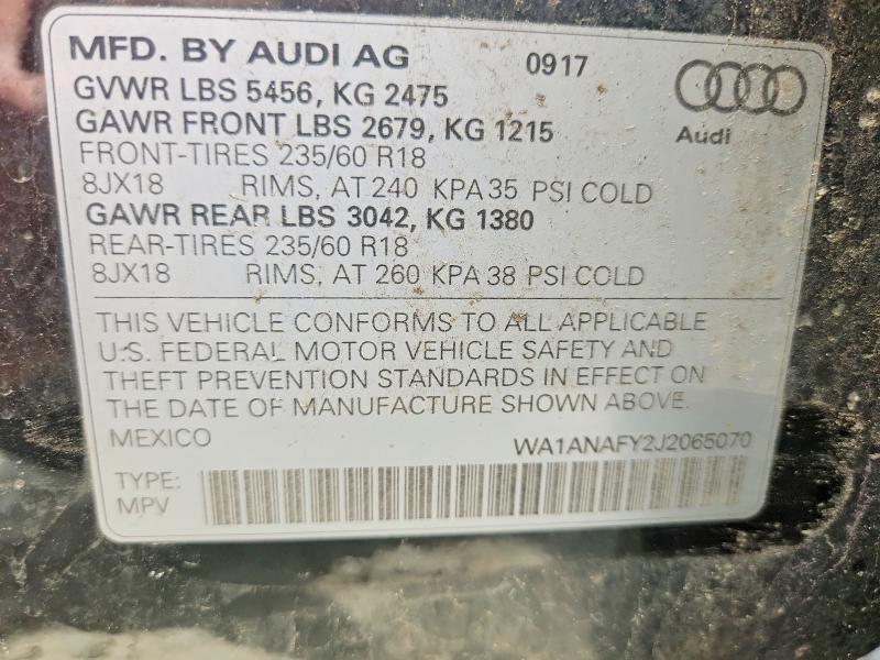52772046 :رقم المزاد ، WA1ANAFY2J2065070 vin ، 2018 Audi Q5 مزاد بيع