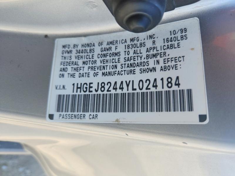 48137636 :رقم المزاد ، 1HGEJ8244YL024184 vin ، 2000 Honda Civic مزاد بيع