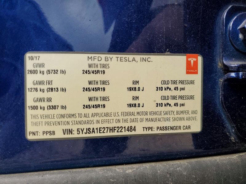 Aukcja sprzedaży 2017 Tesla Model S, vin: 5YJSA1E27HF221484, numer aukcji: 51890666