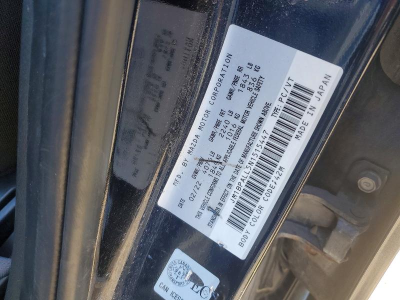 53267976 :رقم المزاد ، JM1BPALL5N1515447 vin ، 2022 Mazda 3 مزاد بيع