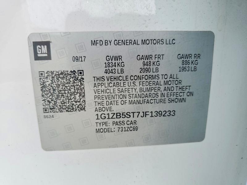 55058496 :رقم المزاد ، 1G1ZB5ST7JF139233 vin ، 2018 Chevrolet Malibu مزاد بيع
