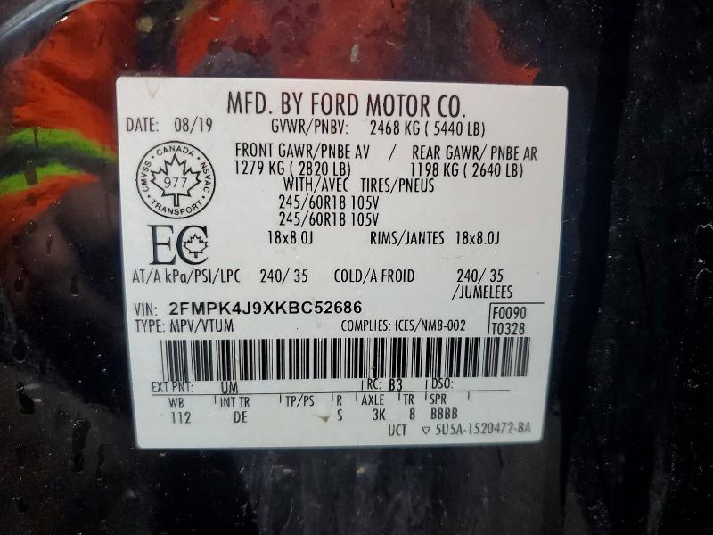 Продажа на аукционе авто 2019 Ford Edge, vin: 2FMPK4J9XKBC52686, номер лота: 54895736