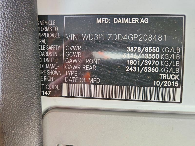 52259686 :رقم المزاد ، WD3PE7DD4GP208481 vin ، 2016 Mercedes Benz Sprinter مزاد بيع