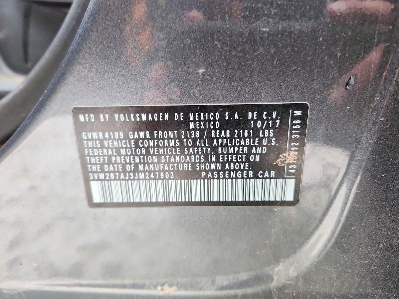 2018 Volkswagen Jetta მანქანა იყიდება აუქციონზე, vin: 3VW2B7AJ3JM247902, აუქციონის ნომერი: 53365256