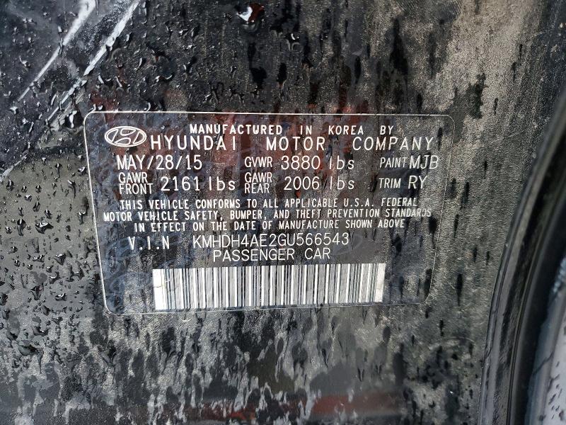 54421616 :رقم المزاد ، KMHDH4AE2GU566543 vin ، 2016 Hyundai Elantra مزاد بيع