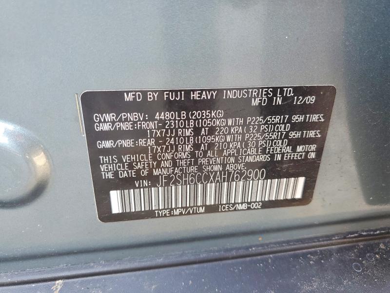 Продажа на аукционе авто 2010 Subaru Forester, vin: JF2SH6CCXAH762900, номер лота: 52905786