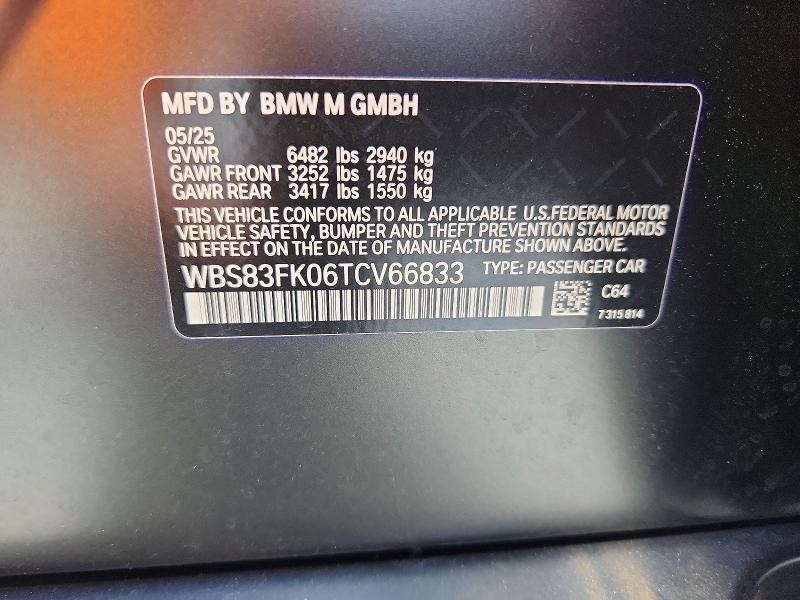 52300916 :رقم المزاد ، WBS83FK06TCV66833 vin ، 2026 Bmw M5 مزاد بيع