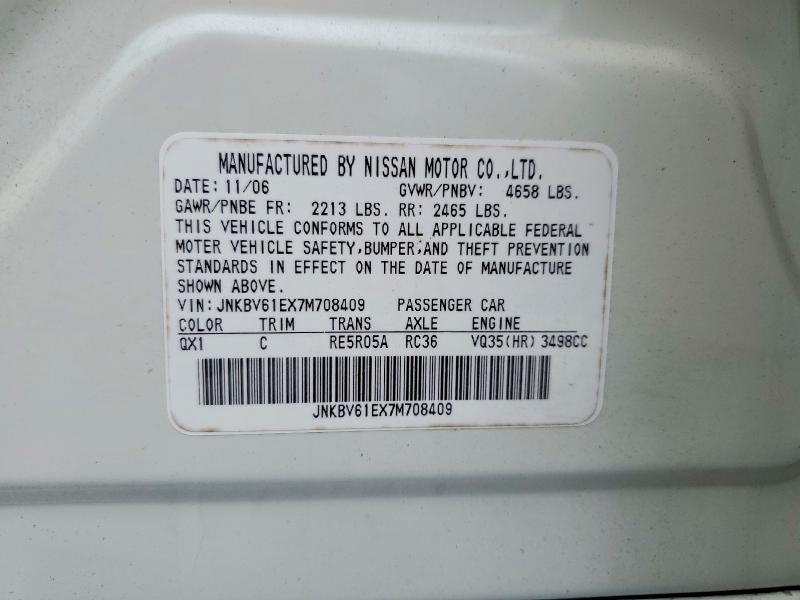 Aukcja sprzedaży 2007 Infiniti G35, vin: JNKBV61EX7M708409, numer aukcji: 52287046