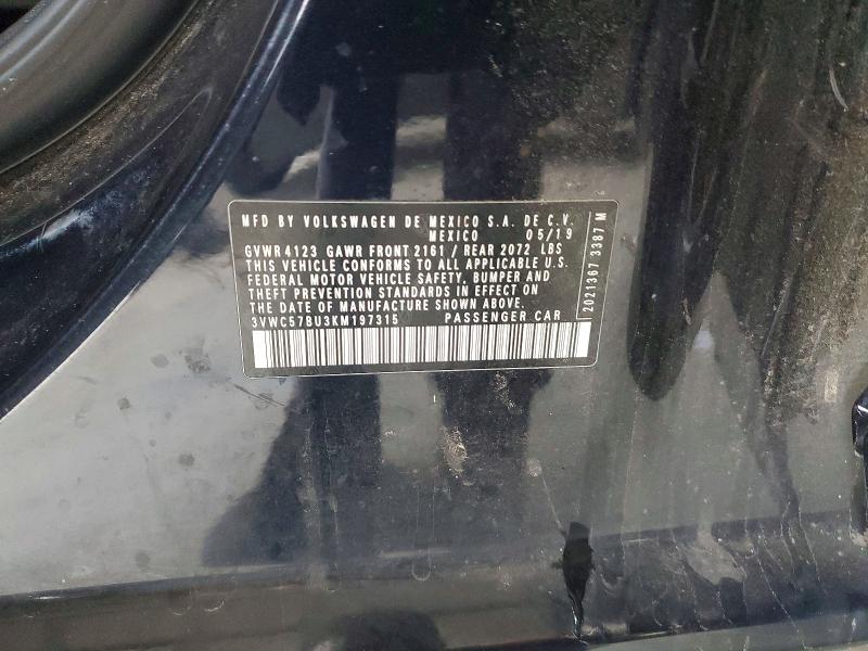 51888996 :رقم المزاد ، 3VWC57BU3KM197315 vin ، 2019 Volkswagen Jetta مزاد بيع