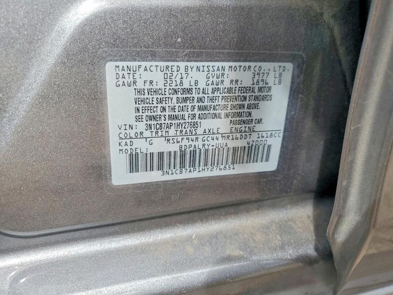 54693526 :رقم المزاد ، 3N1CB7AP1HY276851 vin ، 2017 Nissan Sentra مزاد بيع