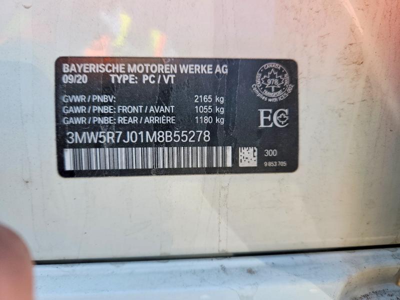 52374626 :رقم المزاد ، 3MW5R7J01M8B55278 vin ، 2021 Bmw 330xi مزاد بيع
