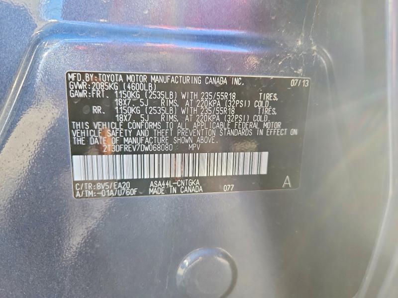 53430116 :رقم المزاد ، 2T3DFREV7DW068080 vin ، 2013 Toyota Rav4 مزاد بيع