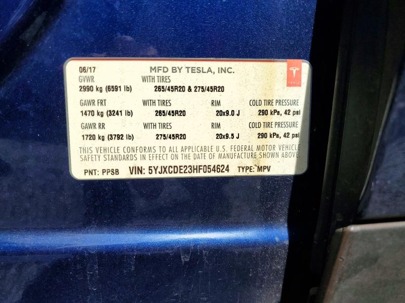 2017 Tesla Model X მანქანა იყიდება აუქციონზე, vin: 5YJXCDE23HF054624, აუქციონის ნომერი: 54138686