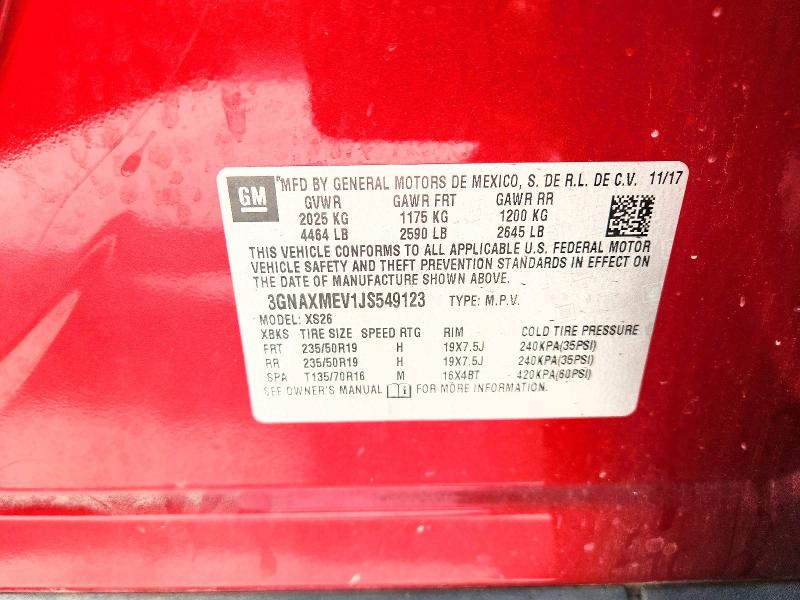 2018 Chevrolet Equinox მანქანა იყიდება აუქციონზე, vin: 3GNAXMEV1JS549123, აუქციონის ნომერი: 52080046