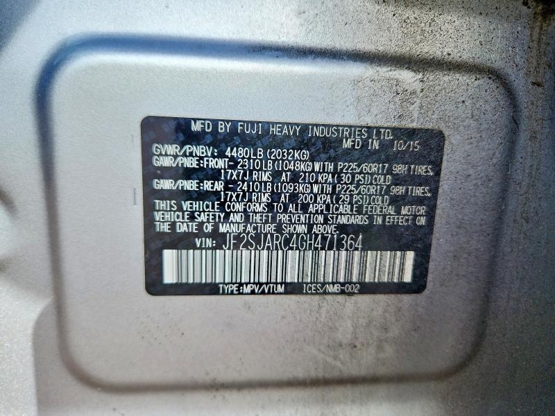 Продаж на аукціоні авто 2016 Subaru Forester, vin: JF2SJARC4GH471364, номер лоту: 54521036