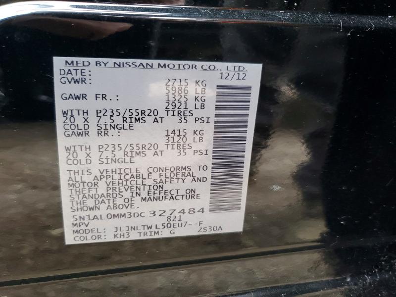 2013 Infiniti Jx35 მანქანა იყიდება აუქციონზე, vin: 5N1AL0MM3DC327484, აუქციონის ნომერი: 53503716