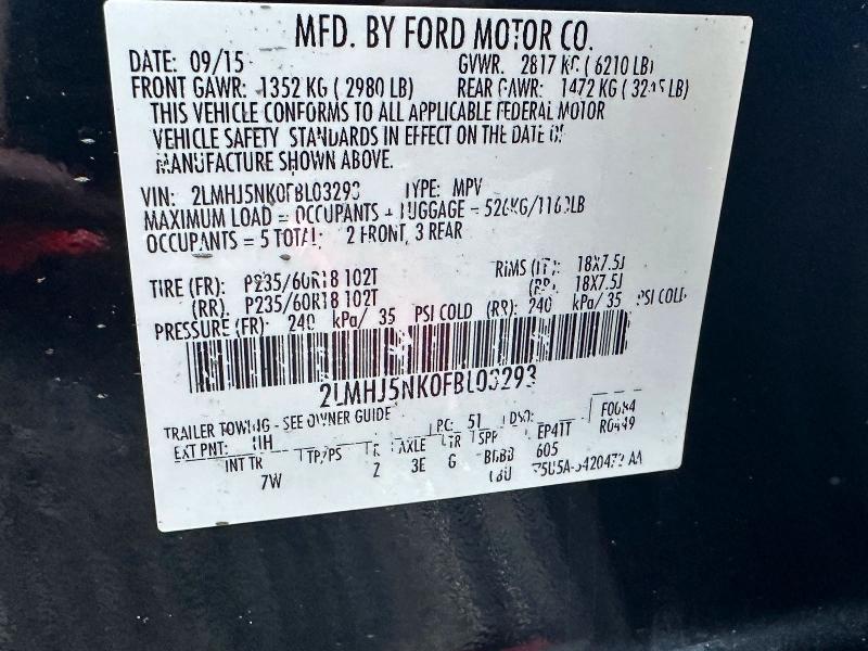 52795436 :رقم المزاد ، 2LMHJ5NK0FBL03293 vin ، 2014 Lincoln Mkt مزاد بيع