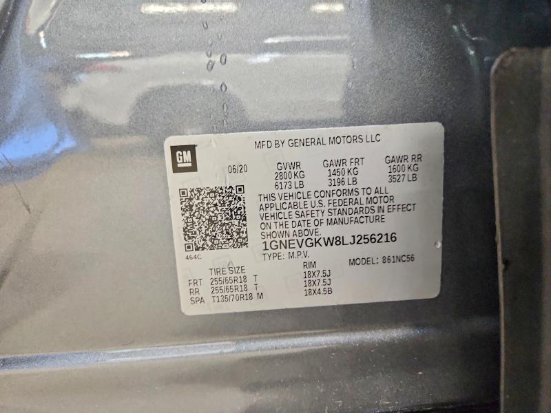 52874546 :رقم المزاد ، 1GNEVGKW8LJ256216 vin ، 2020 Chevrolet Traverse مزاد بيع