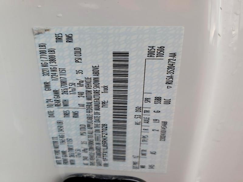 54537316 :رقم المزاد ، 1FTFX1L85RKF27028 vin ، 2024 Ford F150 مزاد بيع