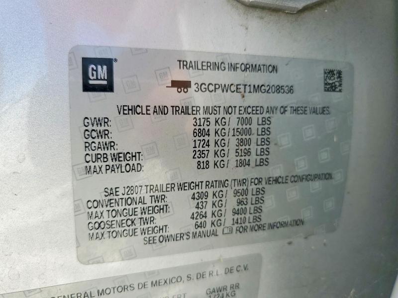 53639546 :رقم المزاد ، 3GCPWCET1MG208536 vin ، 2021 Chevrolet Silverado مزاد بيع
