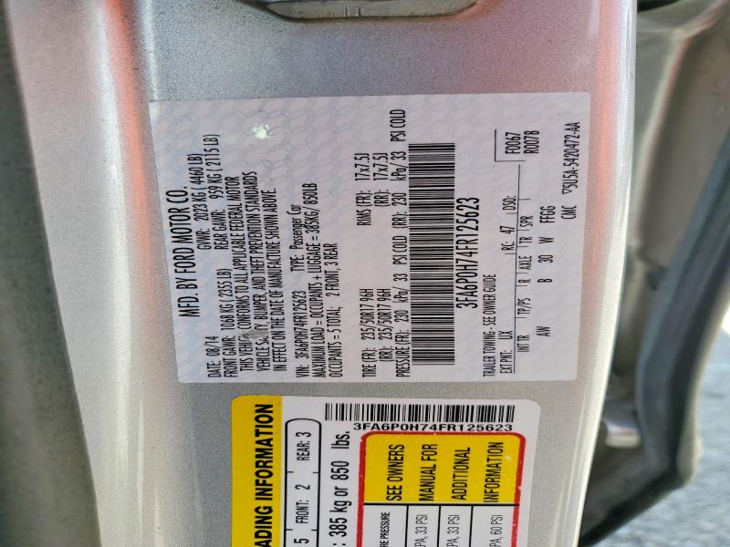 2015 Ford Fusion მანქანა იყიდება აუქციონზე, vin: 3FA6P0H74FR125623, აუქციონის ნომერი: 55300816