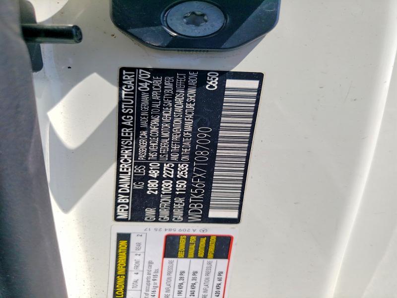 54607196 :رقم المزاد ، WDBTK56FX7T087090 vin ، 2007 Mercedes-benz Clk مزاد بيع