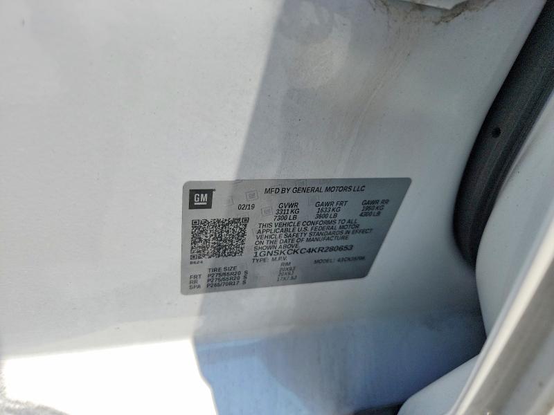 2019 Chevrolet Tahoe მანქანა იყიდება აუქციონზე, vin: 1GNSKCKC4KR280653, აუქციონის ნომერი: 53727156