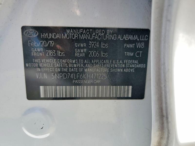 2019 Hyundai Elantra მანქანა იყიდება აუქციონზე, vin: 5NPD74LF6KH471225, აუქციონის ნომერი: 54810486
