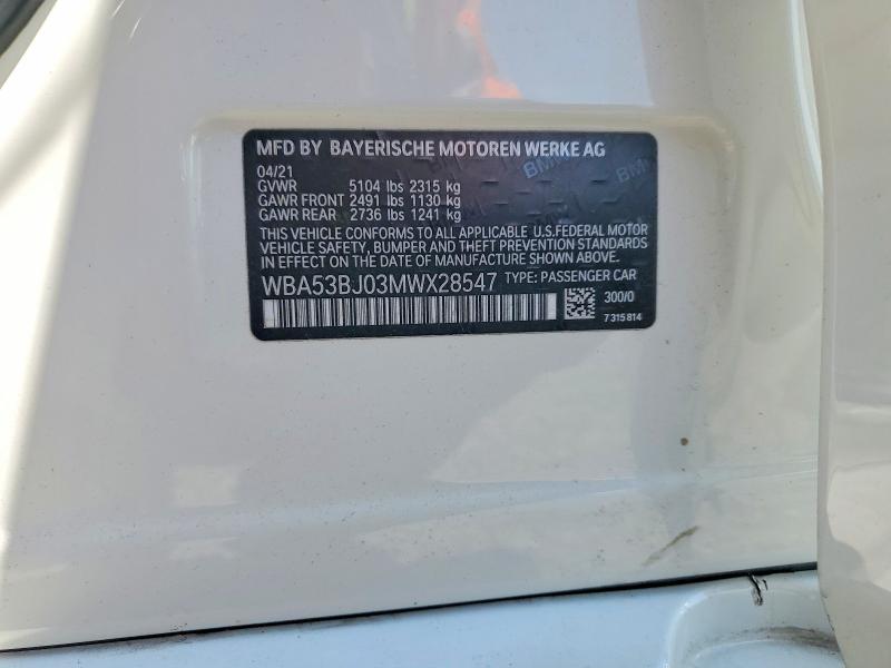 2021 Bmw 540 მანქანა იყიდება აუქციონზე, vin: WBA53BJ03MWX28547, აუქციონის ნომერი: 52359736