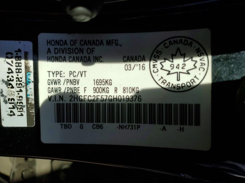 Aukcja sprzedaży 2016 Honda Civic, vin: 2HGFC2F57GH019376, numer aukcji: 54392466
